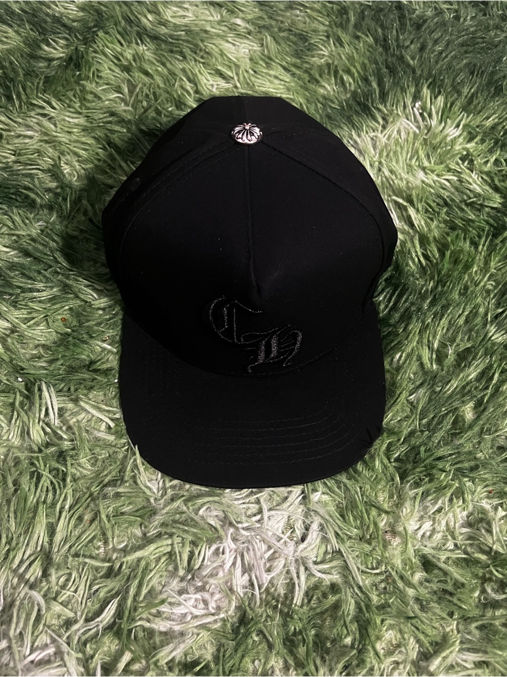 Black Embroidered chrome hearts logo snap back black hat